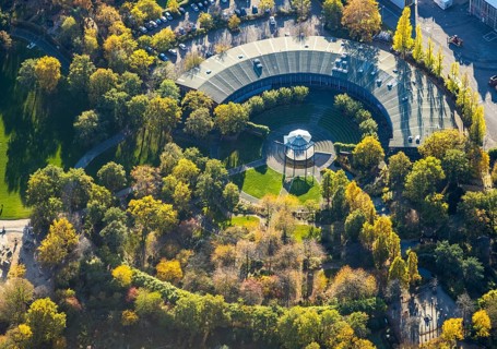Aerial view, Ringlokschuppen, Park am Schloss Broich, Broich - Ost, Mülheim an der Ruhr, Ruhr area,
