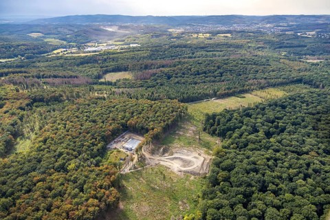 Aerial view, construction site new elevated tank Waldemei, Menden, Sauerland, Märkischer Kreis,