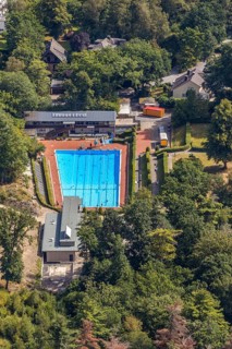 Aerial photo, outdoor pool, Bürgerbad Leitmecke, pandemic fear, distance rule, corona virus,