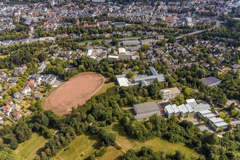 Aerial view, Windthorststraße school centre, Städt. Comprehensive school Menden, school Am Gelben