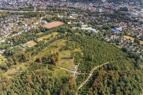 Aerial view, Windthorststraße school centre, Städt. Comprehensive school Menden, school Am Gelben