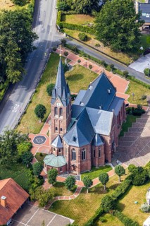 Aerial view, catholic church St. Antonius Einsiedler, Halinger Dorfstraße, Antoniuskirchplatz,