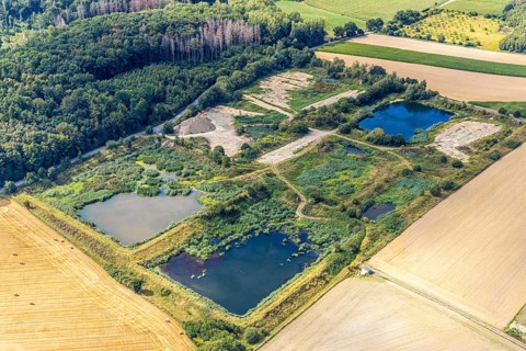 Aerial view, former sewage sludge landfill, Menden, Sauerland, Märkischer Kreis, North