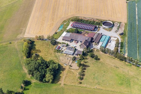 Aerial view, farm Am Riekenbrauck, Menden, Sauerland, Märkischer Kreis, North Rhine-Westphalia,