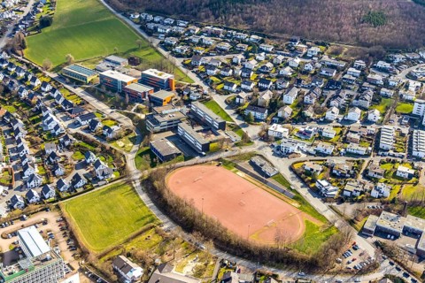 Aerial view, Gymnasium der Stadt Meschede, sports facilities, Löttmaringhausen, Meschede,