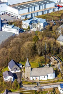 Aerial view, St. Antonius Einsiedler Church, company building Veltins Brewery, Grevenstein,