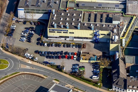 Aerial view, company building Martinrea Honsel, Meschede, Sauerland, North Rhine-Westphalia,