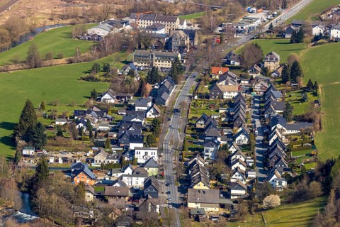 Aerial view, district Heinrichsthal, Meschede, Sauerland, North Rhine-Westphalia, Germany, DE,
