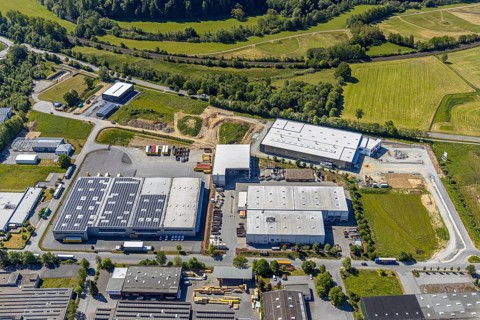 Aerial view, industrial park Enste Nord, Meschede, Sauerland, North Rhine-Westphalia, Germany,