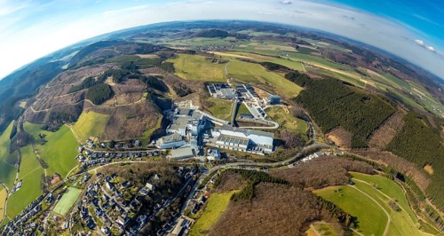 Aerial view, Brewery C.& A. VELTINS GmbH & Co. KG, new high-bay warehouse, super wide angle,