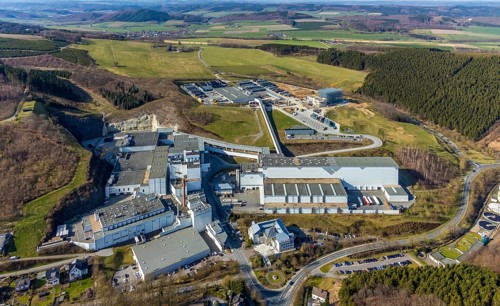 Aerial view, Brewery C.& A. VELTINS GmbH & Co. KG, new high-bay warehouse, Grevenstein, Meschede,