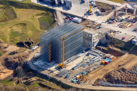 Aerial view, Brewery C.& A. VELTINS GmbH & Co. KG, new construction high-bay warehouse,