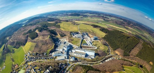Aerial view, Brewery C.& A. VELTINS GmbH & Co. KG, new high-bay warehouse, super wide angle,