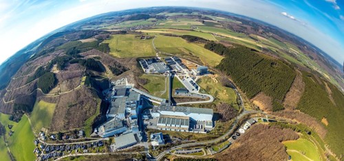 Aerial view, Brewery C.& A. VELTINS GmbH & Co. KG, new high-bay warehouse, super wide angle,