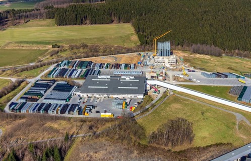 Aerial view, Brewery C.& A. VELTINS GmbH & Co. KG, new construction high-bay warehouse,