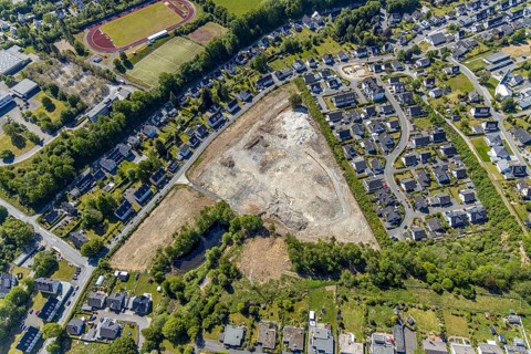 Aerial view, aerial view Meschede North, bridge of the motorway A46, construction site, Meschede,