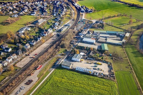 Aerial view, aerial view Wennemen, industrial area Im Ruhr Valley, railway station, goods station
