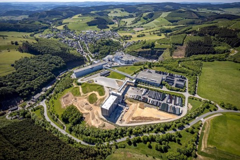 Aerial view, Brewery C.& A. VELTINS GmbH & Co. KG, new construction high-bay warehouse,