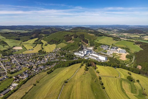 Aerial view, Brewery C.& A. VELTINS GmbH & Co. KG, new construction high-bay warehouse,