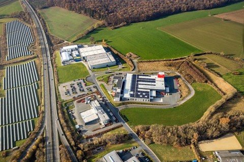 Aerial view, industrial estate Enste-Nord, Maschinenbau SH Anbaugeräte GmbH, Enste, Meschede,