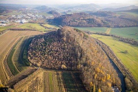 Aerial view, nature reserve Schneisenberg, Wennemen, Meschede, Sauerland, North Rhine-Westphalia,