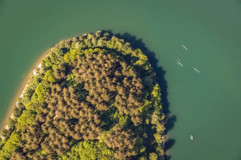 Aerial view, Hennetalsperre, Hennesee, Meschede, Sauerland, North Rhine-Westphalia, Germany, DE,