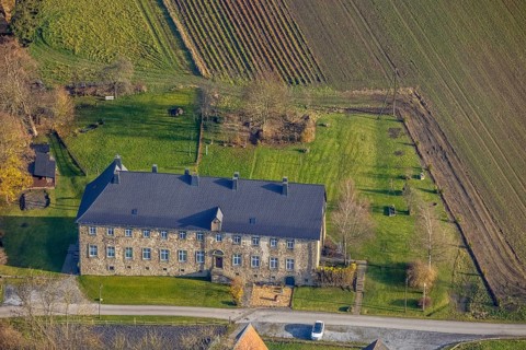 Aerial view, Former Galilee Monastery, Enste, Meschede, Sauerland, North Rhine-Westphalia, Germany,