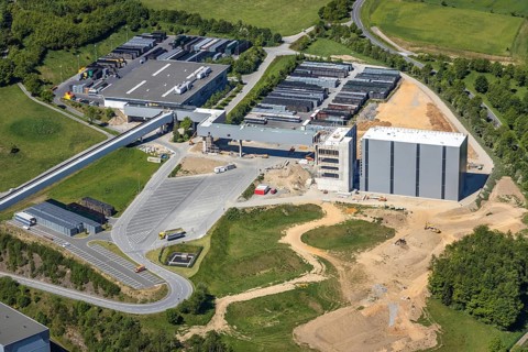 Aerial view, Brewery C.& A. VELTINS GmbH & Co. KG, new construction high-bay warehouse,