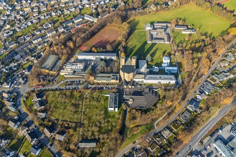 Aerial view, Königsmünster Abbey with Benedictine grammar school, House of Silence, Klosterberg,
