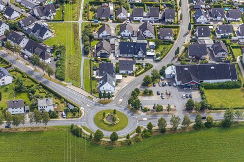 Aerial view, roundabout, Meschede, Sauerland, Hochsauerlandkreis, North Rhine-Westphalia, Germany,