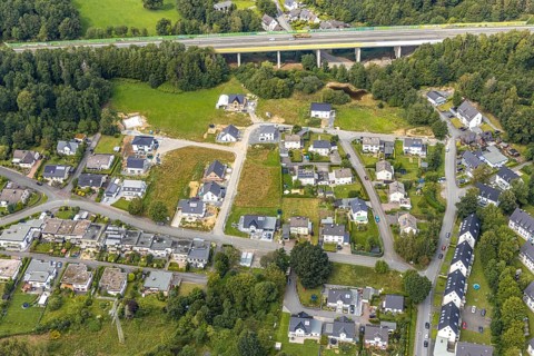 Aerial view, construction site new development area SchuÌˆtzenhaus-Nord, Liegnitzer Straße,