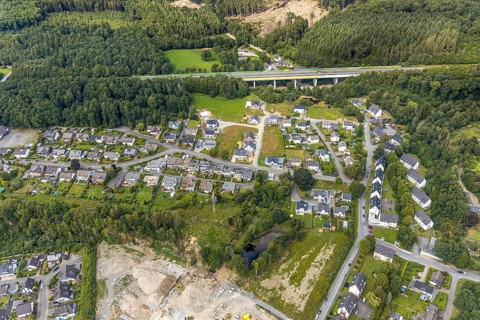 Aerial view, construction site new development area SchuÌˆtzenhaus-Nord, Liegnitzer Straße,