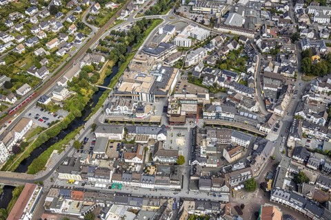 Aerial photo, new construction, extension of Meschede town hall, Winziger Platz,