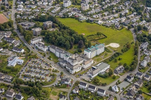 Aerial view, St. Walburga Hospital, Meschede, Sauerland, Hochsauerlandkreis, North