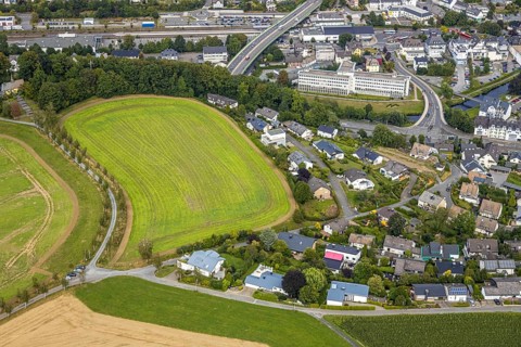 Aerial view, possible building area, meadows and fields, Berghauser Weg, Ritter-Freseken-Straße,