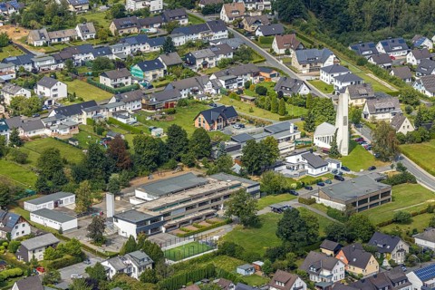 Aerial view, former Johannes church becomes holiday flat, Evang. Johannes kindergarten,