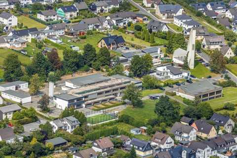 Aerial view, former Johannes church becomes holiday flat, Evang. Johannes kindergarten,