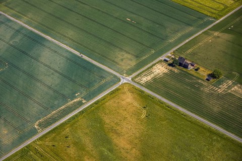 Aerial view, intersection Daheimstraße Margarethenstraße, intersection in 90 degree angles, fields,