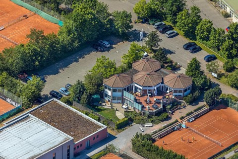 Aerial view, TPM Tennispark Mörs, 8 corners event location restaurant, Vinn, Mörs, Ruhr area, North
