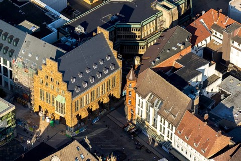 Aerial view, old town hall, city centre, Minden, Ostwestfalen-Lippe, OWL, North Rhine-Westphalia,