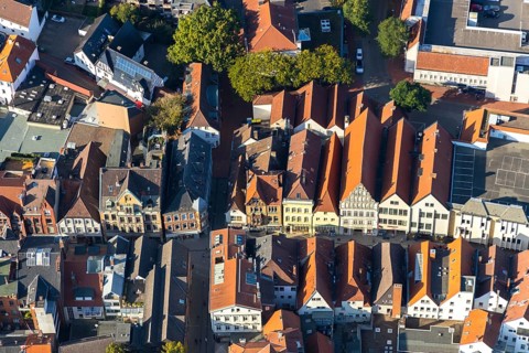 Aerial view, old town, city centre, Minden, Ostwestfalen-Lippe, OWL, North Rhine-Westphalia,