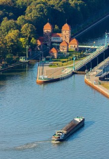 Aerial view, waterway junction Minden, Weserschleuse Minden, Nordstadt, Minden, Ostwestfalen-Lippe,