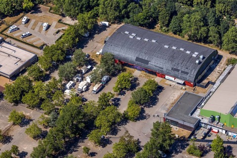 Aerial photo, ENNI event hall, car parks, Vinn, Mörs, Ruhr area, North Rhine-Westphalia, Germany,