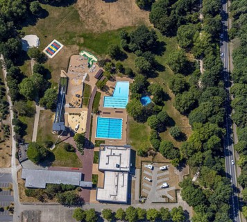 Aerial photo, ENNI Solimare swimming pool, Vinn, Mörs, Ruhr area, North Rhine-Westphalia, Germany,