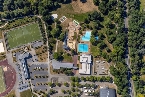 Aerial photo, ENNI Solimare swimming pool, Vinn, Mörs, Ruhr area, North Rhine-Westphalia, Germany,