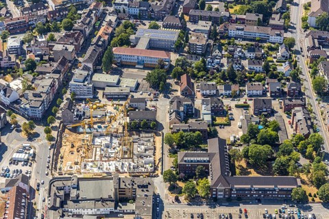 Aerial view, Horten C&A wasteland, new construction of 139 rental flats, Mörs, Ruhr area, North