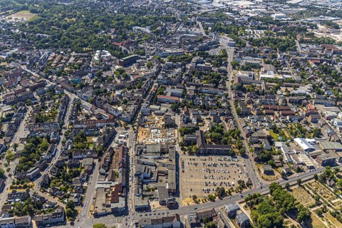 Aerial view, Horten C&A wasteland, new construction of 139 rental flats, Mörs, Ruhr area, North