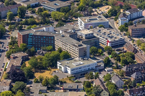 Aerial photo, St. Josef Hospital, Asberg, Mörs, Ruhr area, North Rhine-Westphalia, Germany, DE,