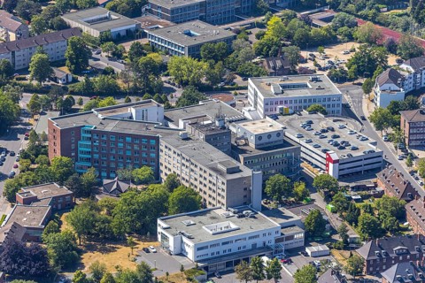 Aerial photo, St. Josef Hospital, Asberg, Mörs, Ruhr area, North Rhine-Westphalia, Germany, DE,
