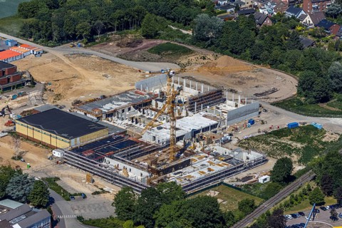 Aerial view, Berufskolleg für Technik Mörs, construction site of new school building,